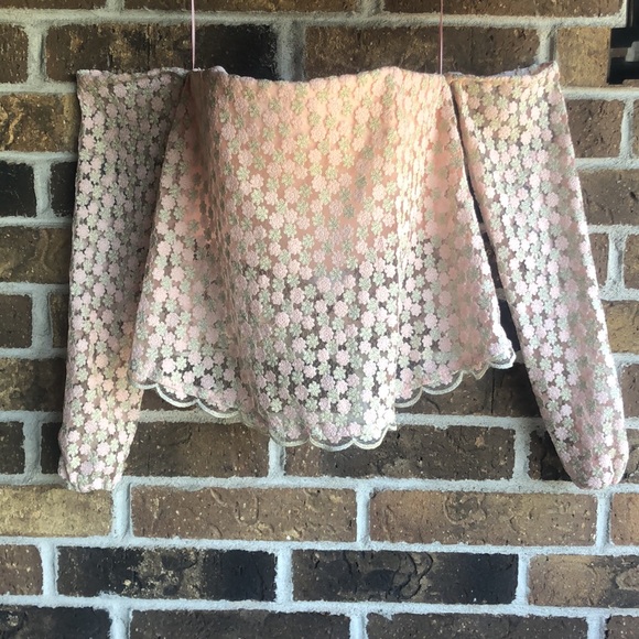 Alberto Makali Tops - ALBERTO MAKALI Pink Gold Flowers Shoulder Off Sleeve Top